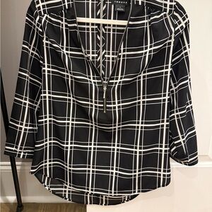 Trouvé Black & White Windowpane Zip-Front Blouse